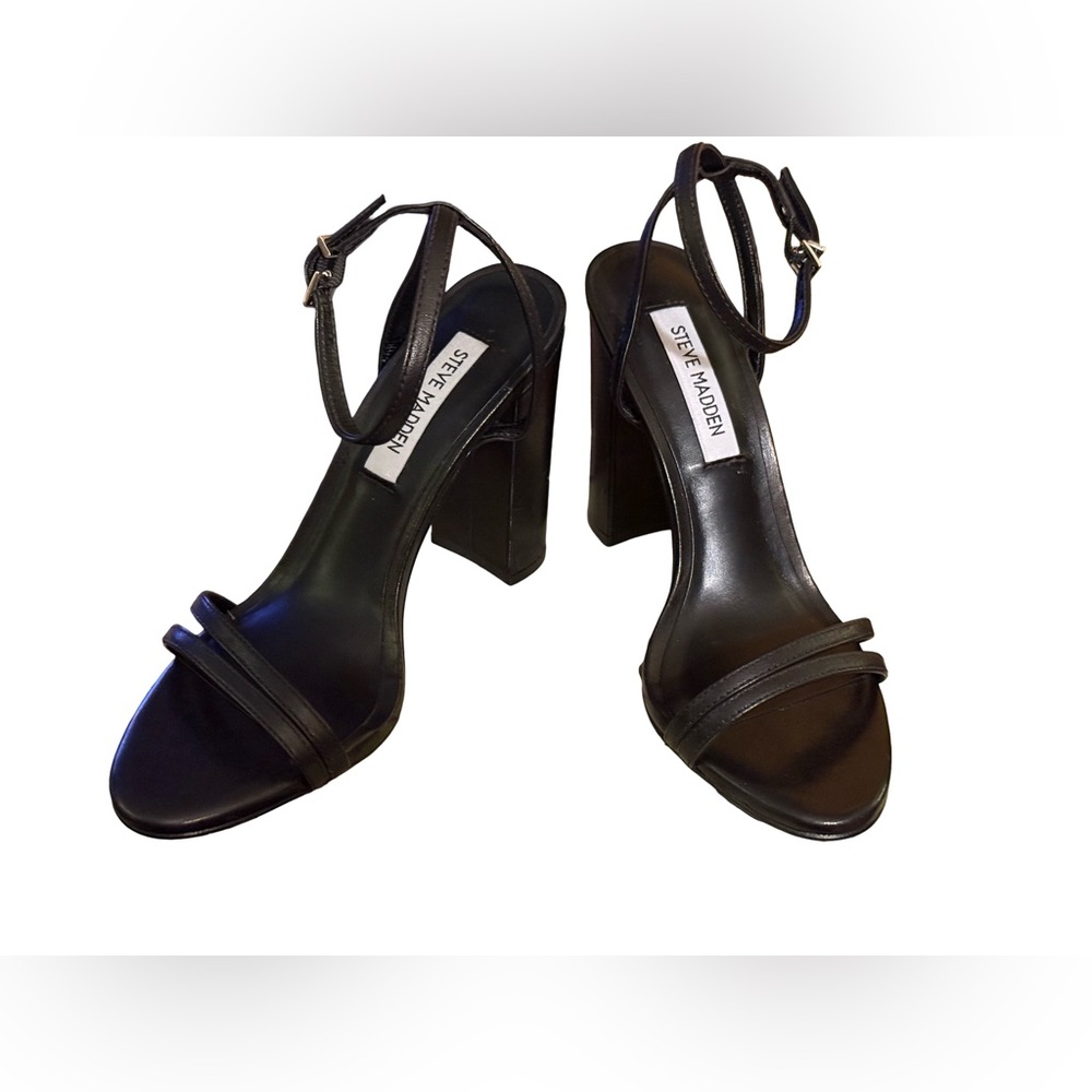Steve Madden NWT Sz 6.5M Candid Elegant Black Leather Heeled Sandals (SH175) - Picture 7 of 12